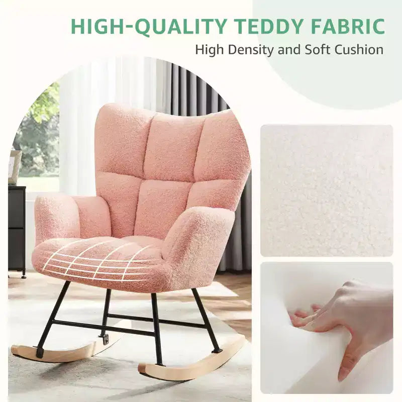 Mecedora planeadora moderna tapizada de Teddy con respaldo alto, silla de lectura para guardería, dormitorio, sala de estar