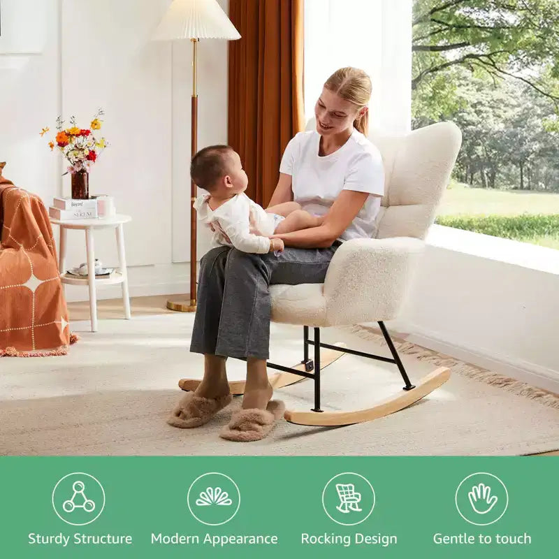 Mecedora planeadora moderna tapizada de Teddy con respaldo alto, silla de lectura para guardería, dormitorio, sala de estar