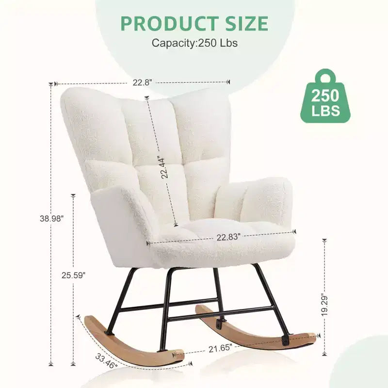 Mecedora planeadora moderna tapizada de Teddy con respaldo alto, silla de lectura para guardería, dormitorio, sala de estar