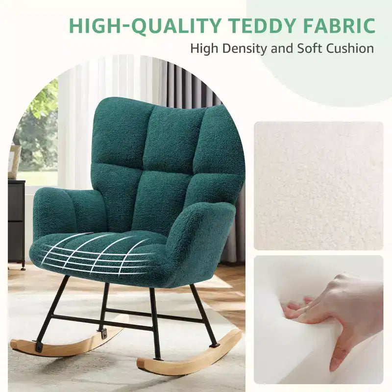 Mecedora planeadora moderna tapizada de Teddy con respaldo alto, silla de lectura para guardería, dormitorio, sala de estar