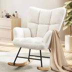 MAYEERTY Teddy Upholstered Modern Glider Rocker High Backrest Reading Chair for Nursery Bedroom Living Room