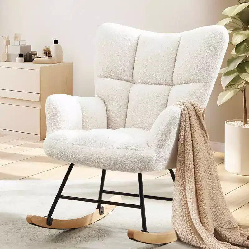 MAYEERTY Teddy Upholstered Modern Glider Rocker High Backrest Reading Chair for Nursery Bedroom Living Room