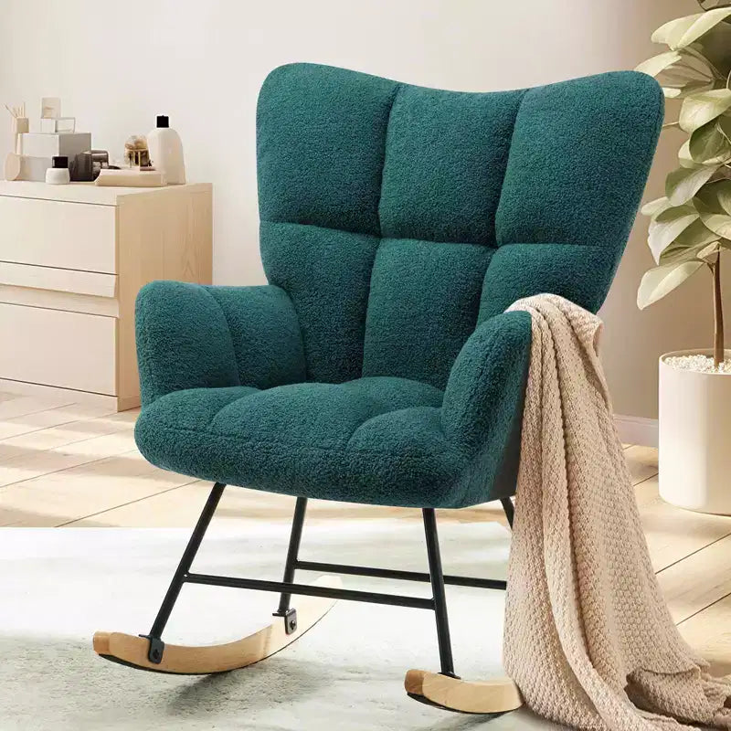 Mecedora planeadora moderna tapizada de Teddy con respaldo alto, silla de lectura para guardería, dormitorio, sala de estar