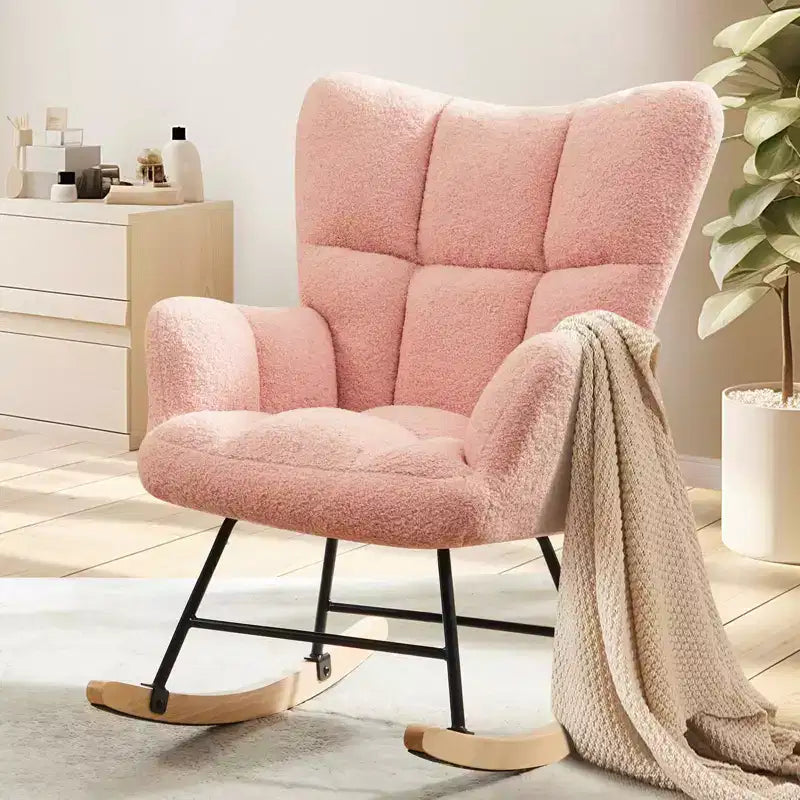 Mecedora planeadora moderna tapizada de Teddy con respaldo alto, silla de lectura para guardería, dormitorio, sala de estar