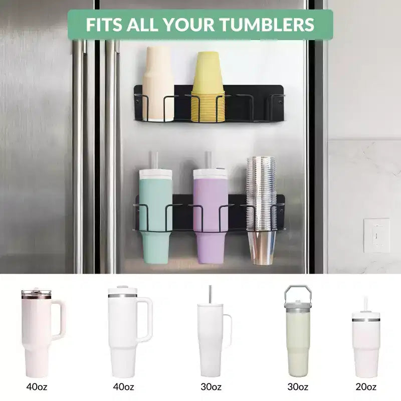 Pequeños soportes magnéticos para botellas de agua - Organizador de nevera para vasos de 30 oz y 40 oz con almacenamiento para tapa/pajita (uso en cocina/oficina)