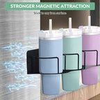 Pequeños soportes magnéticos para botellas de agua - Organizador de nevera para vasos de 30 oz y 40 oz con almacenamiento para tapa/pajita (uso en cocina/oficina)