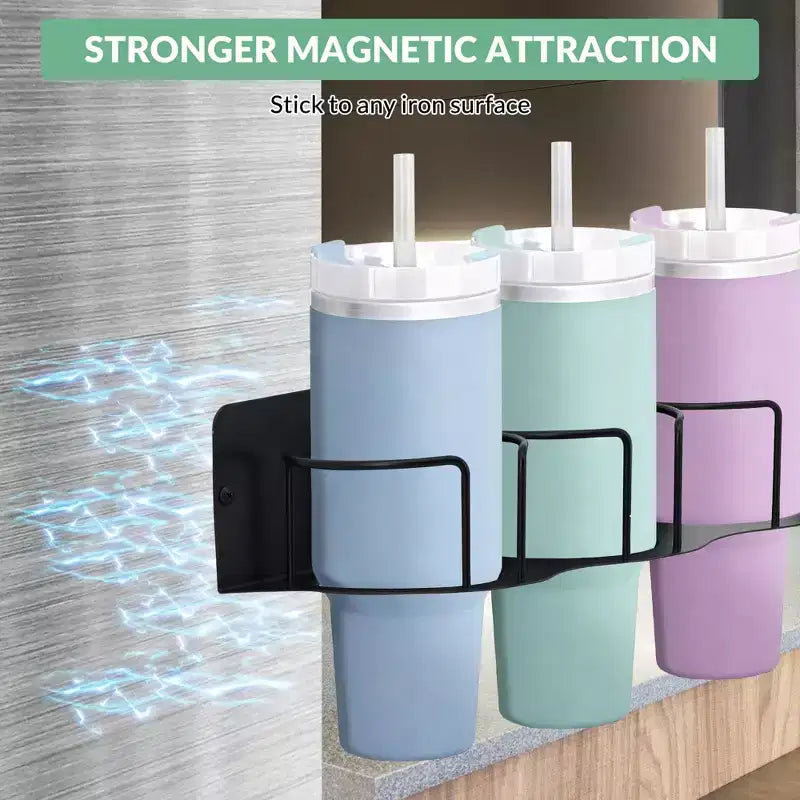 Pequeños soportes magnéticos para botellas de agua - Organizador de nevera para vasos de 30 oz y 40 oz con almacenamiento para tapa/pajita (uso en cocina/oficina)