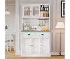 Mueble de almacenamiento de despensa de cocina de madera de 71 pulgadas, aparador independiente con soporte para microondas, barra de café, 2 cajones, 5 puertas y estantes para comedor