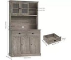 Mueble de almacenamiento de despensa de cocina de madera de 71 pulgadas, aparador independiente con soporte para microondas, barra de café, 2 cajones, 5 puertas y estantes para comedor
