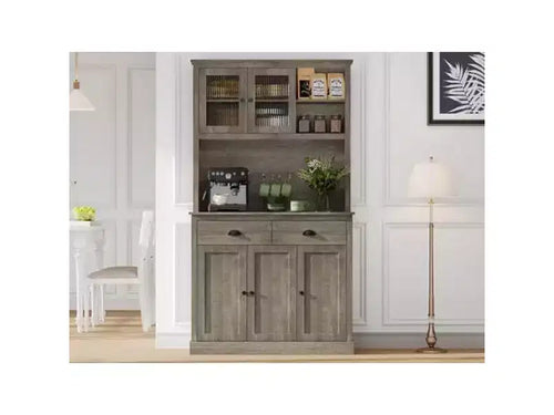 71 Wood Kitchen Pantry Storage Cabinet, Freestanding Buffet Hutch with Microwave Stand, Coffee Bar, 2 Drawers, 5 Doors & Shelves for Dining Room