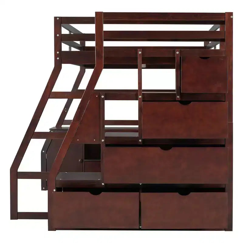 Cama alta de tamaño completo con 7 cajones, 2 estantes y escritorio, construcción sólida
