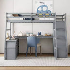 Cama alta de tamaño completo con 7 cajones, 2 estantes y escritorio, construcción sólida