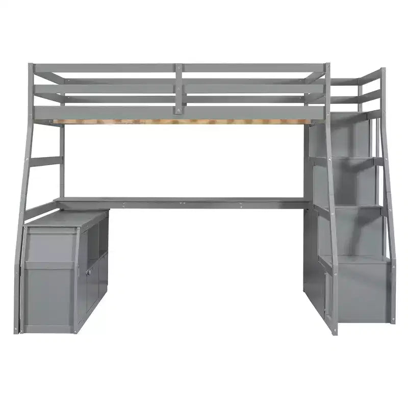 Cama alta de tamaño completo con 7 cajones, 2 estantes y escritorio, construcción sólida