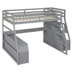 Cama alta de tamaño completo con 7 cajones, 2 estantes y escritorio, construcción sólida