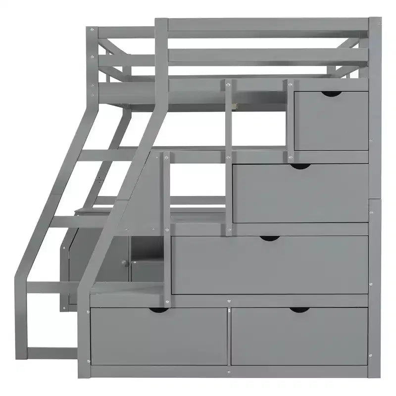 Cama alta de tamaño completo con 7 cajones, 2 estantes y escritorio, construcción sólida