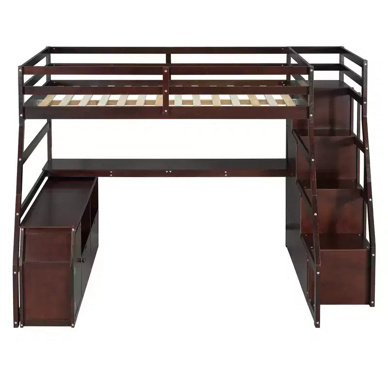 Cama alta de tamaño completo con 7 cajones, 2 estantes y escritorio, construcción sólida