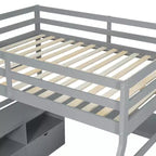 Cama alta de tamaño completo con 7 cajones, 2 estantes y escritorio, construcción sólida