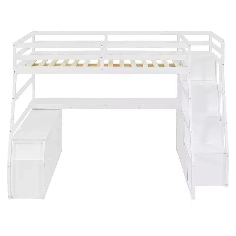 Cama alta de tamaño completo con 7 cajones, 2 estantes y escritorio, construcción sólida