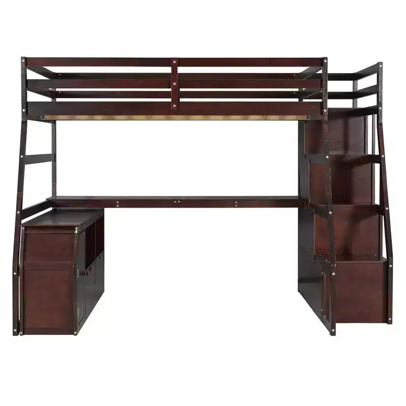 Cama alta de tamaño completo con 7 cajones, 2 estantes y escritorio, construcción sólida