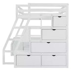 Cama alta de tamaño completo con 7 cajones, 2 estantes y escritorio, construcción sólida