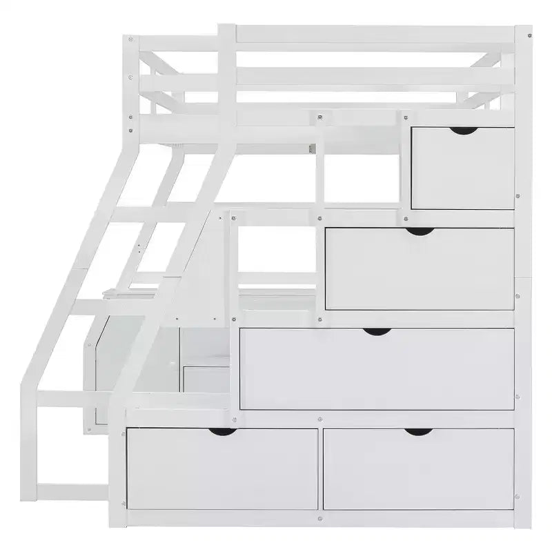 Cama alta de tamaño completo con 7 cajones, 2 estantes y escritorio, construcción sólida