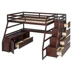 Cama alta de tamaño completo con 7 cajones, 2 estantes y escritorio, construcción sólida