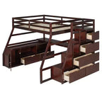 Cama alta de tamaño completo con 7 cajones, 2 estantes y escritorio, construcción sólida