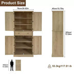 Mueble de despensa de granja de 72 pulgadas color madera, armario de almacenamiento alto de cocina de 4 puertas con estantes ajustables y cajón para comedor/sala de estar