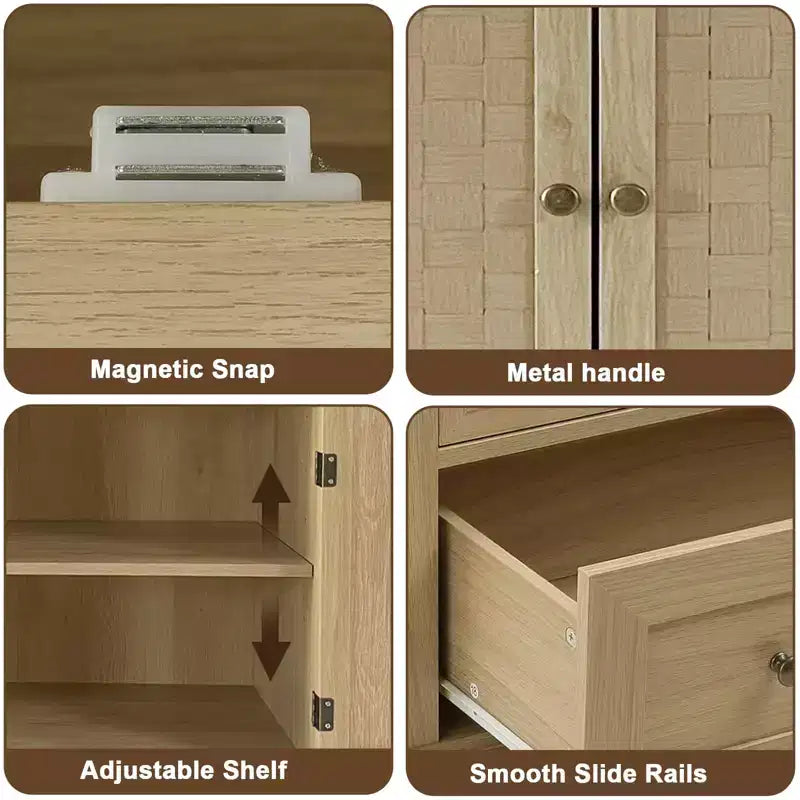 Mueble de despensa de granja de 72 pulgadas color madera, armario de almacenamiento alto de cocina de 4 puertas con estantes ajustables y cajón para comedor/sala de estar