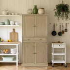 Mueble de despensa de granja de 72 pulgadas color madera, armario de almacenamiento alto de cocina de 4 puertas con estantes ajustables y cajón para comedor/sala de estar