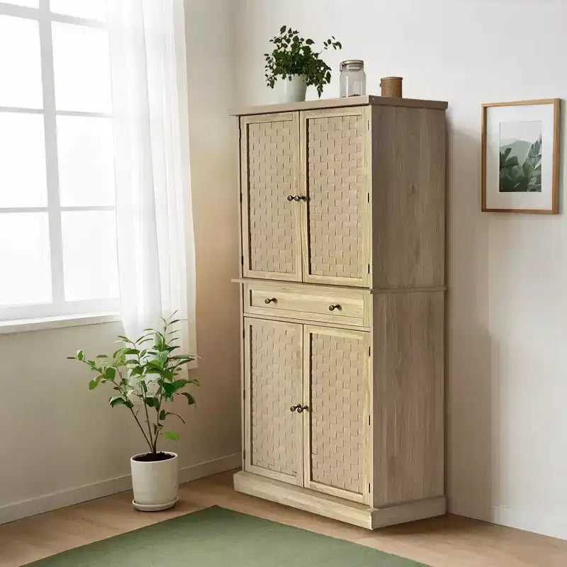 Mueble de despensa de granja de 72 pulgadas color madera, armario de almacenamiento alto de cocina de 4 puertas con estantes ajustables y cajón para comedor/sala de estar