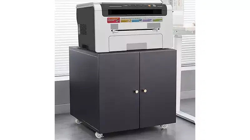 Soporte metálico para impresora con almacenamiento, archivador móvil con ruedas con puertas y estante ajustable, mesa moderna para impresora con ruedas