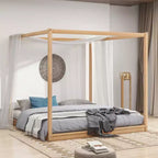 Cama con dosel Canopy Platform Bed, Estructura de cama de madera con patas de soporte de base baja, Fácil montaje, para niños y adolescentes