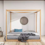 Cama con dosel Canopy Platform Bed, Estructura de cama de madera con patas de soporte de base baja, Fácil montaje, para niños y adolescentes