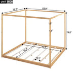 Cama con dosel Canopy Platform Bed, Estructura de cama de madera con patas de soporte de base baja, Fácil montaje, para niños y adolescentes
