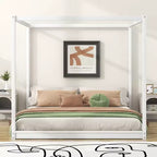 Cama con dosel Canopy Platform Bed, Estructura de cama de madera con patas de soporte de base baja, Fácil montaje, para niños y adolescentes