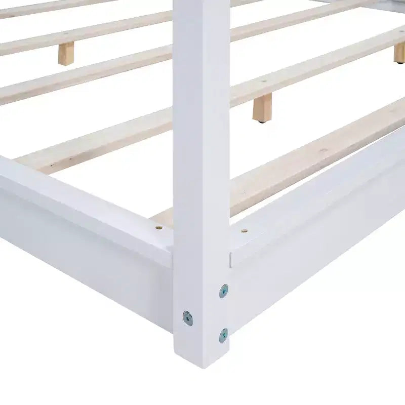 Cama con dosel Canopy Platform Bed, Estructura de cama de madera con patas de soporte de base baja, Fácil montaje, para niños y adolescentes