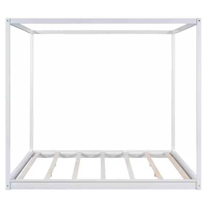 Cama con dosel Canopy Platform Bed, Estructura de cama de madera con patas de soporte de base baja, Fácil montaje, para niños y adolescentes