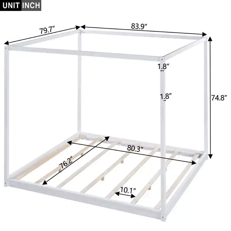 Cama con dosel Canopy Platform Bed, Estructura de cama de madera con patas de soporte de base baja, Fácil montaje, para niños y adolescentes