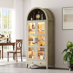 71 Tall Arched Kitchen Pantry Cabinet, Wood Cupboard Storage Cabinet with Lights & Glass Doors, Versatile Display Cabinet for Living Room Kitchen