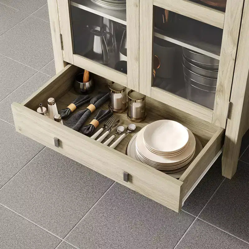 Armario de despensa de cocina alto y arqueado de 71 pulgadas, armario de almacenamiento de madera con luces y puertas de vidrio, gabinete de exhibición versátil para sala de estar y cocina