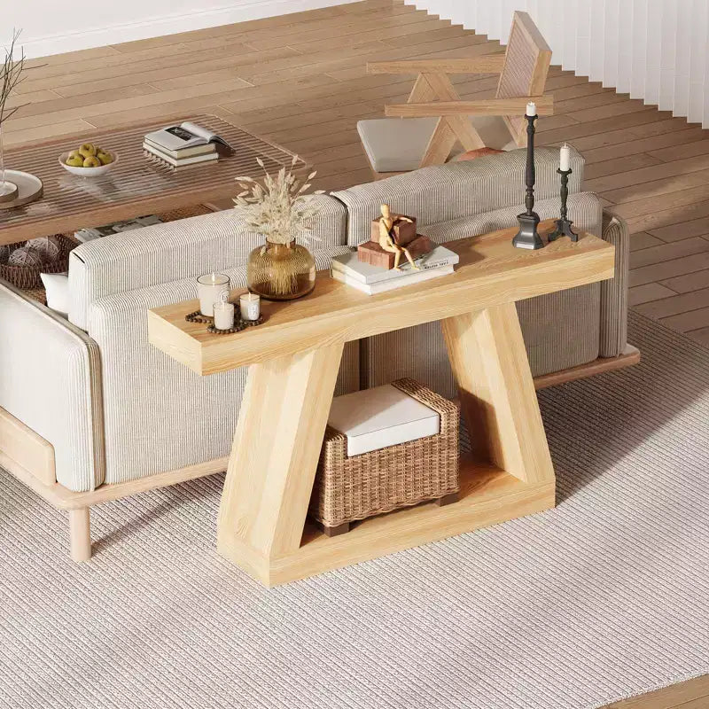Mesa consola estrecha de 55 pulgadas, mesa de entrada de 2 niveles, mesa de sofá detrás del sofá, mesa de entrada para pasillo, entrada, sala de estar, vestíbulo, oficina