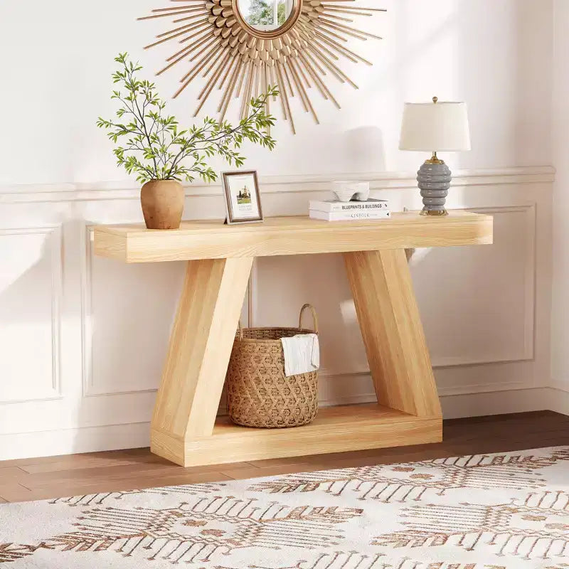 Mesa consola estrecha de 55 pulgadas, mesa de entrada de 2 niveles, mesa de sofá detrás del sofá, mesa de entrada para pasillo, entrada, sala de estar, vestíbulo, oficina