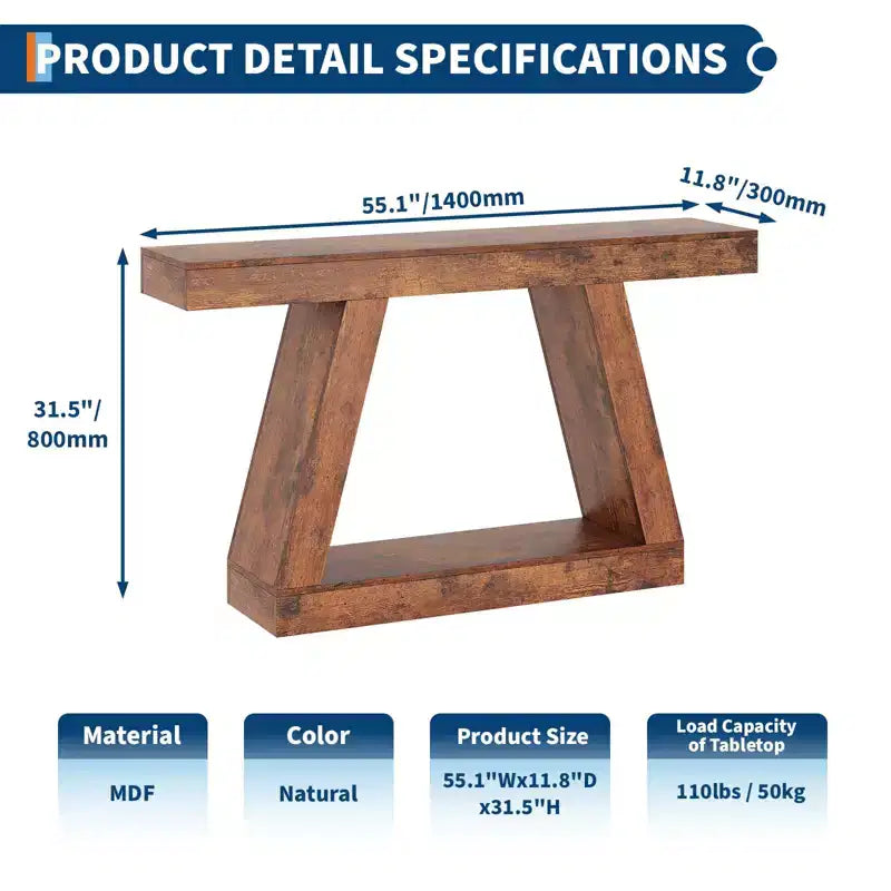 Mesa consola estrecha de 55 pulgadas, mesa de entrada de 2 niveles, mesa de sofá detrás del sofá, mesa de entrada para pasillo, entrada, sala de estar, vestíbulo, oficina