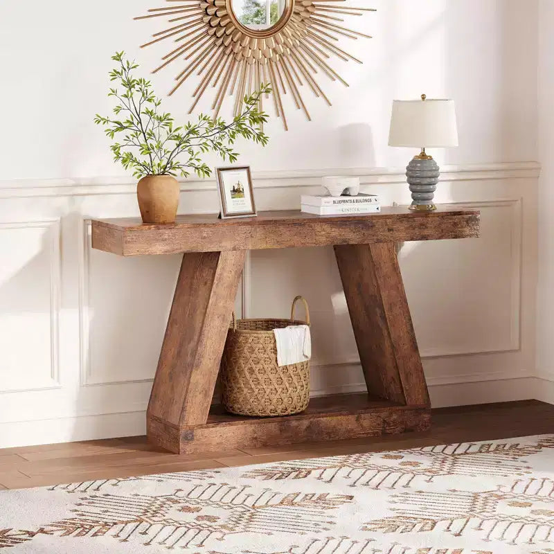 Mesa consola estrecha de 55 pulgadas, mesa de entrada de 2 niveles, mesa de sofá detrás del sofá, mesa de entrada para pasillo, entrada, sala de estar, vestíbulo, oficina