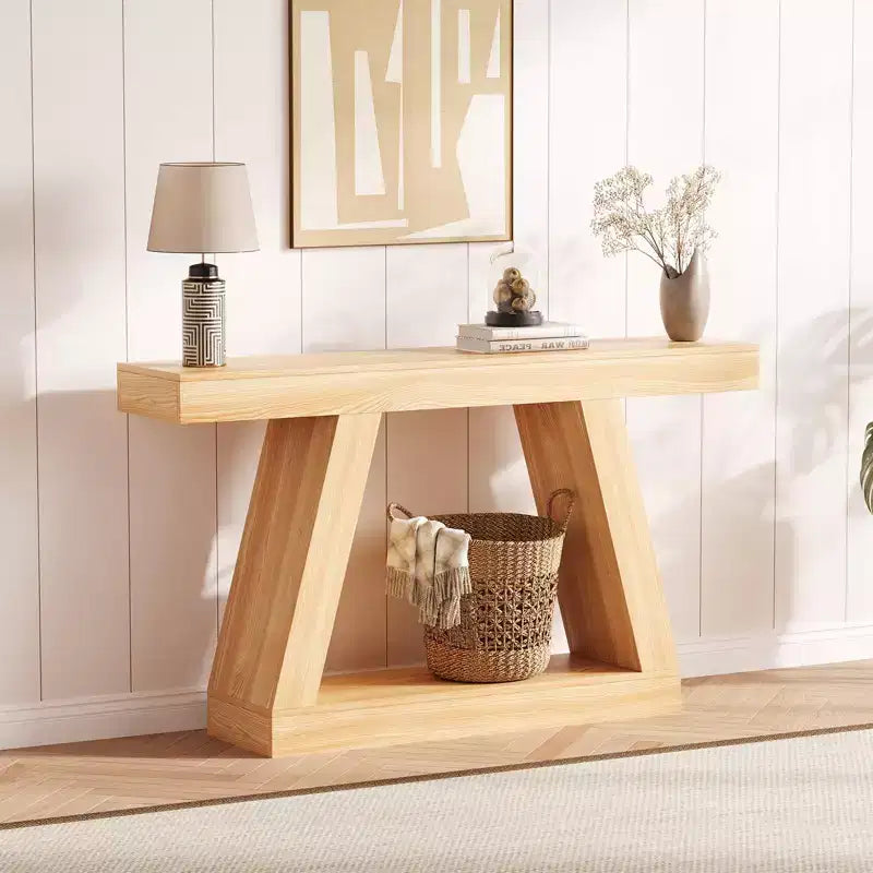 Mesa consola estrecha de 55 pulgadas, mesa de entrada de 2 niveles, mesa de sofá detrás del sofá, mesa de entrada para pasillo, entrada, sala de estar, vestíbulo, oficina