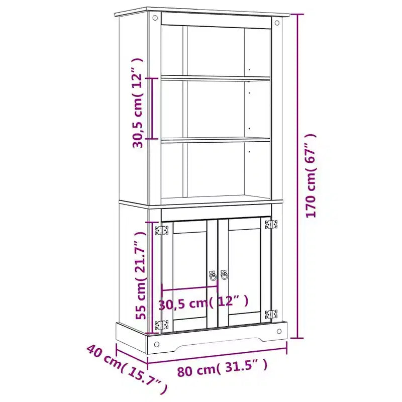 Mueble Auxiliar Marrón Madera Maciza de Pino 80x40x170 cm