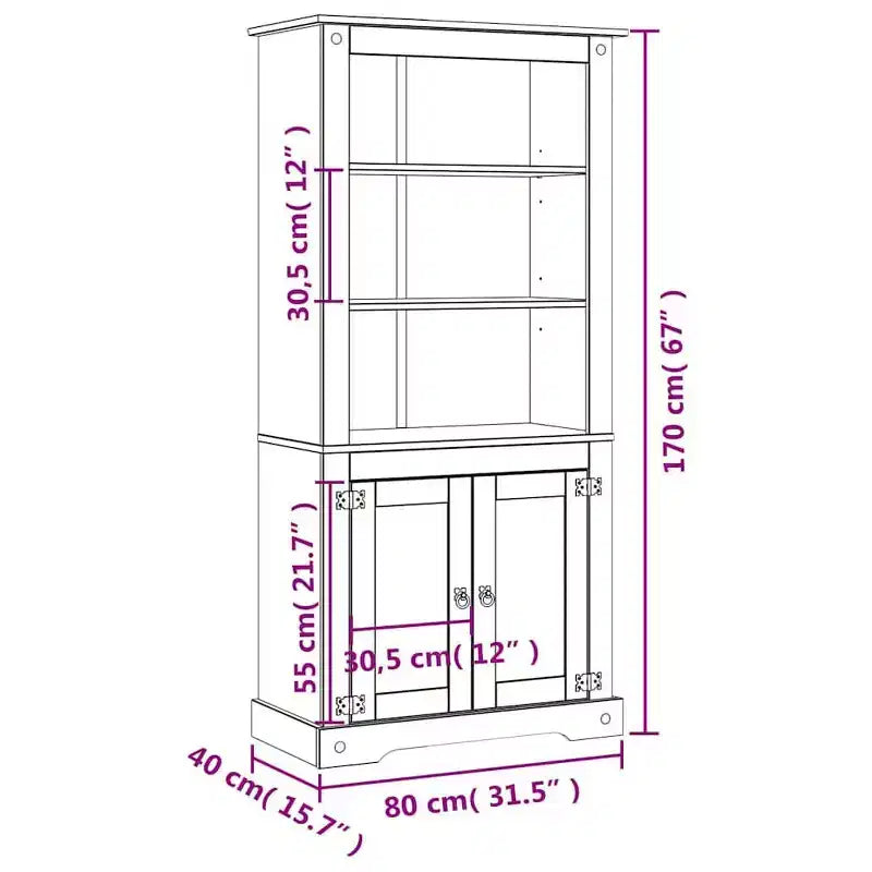 Mueble Auxiliar Marrón Madera Maciza de Pino 80x40x170 cm