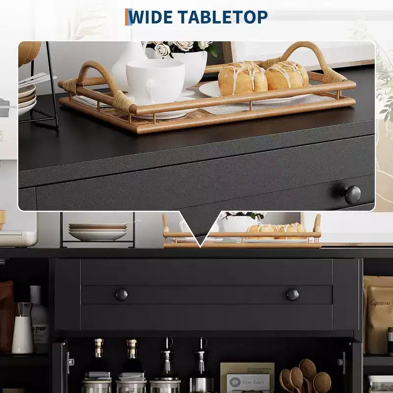 Aparador, aparador buffet de cuatro puertas con puertas de armario, aparador de cocina y comedor, versátil barra de café