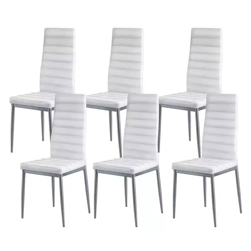 VEVOR Modern Dining Room Accent Chairs Set of 6, Upholstered Leather Side Chair , Kitchen Table Chair with Thick Cushions and Metal Legs, White